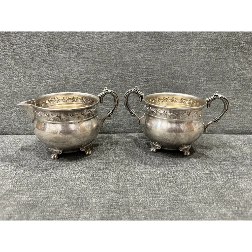 Antique Wallace Avalon Silverplate Sugar Bowl 2833 Creamer Bowl 2834